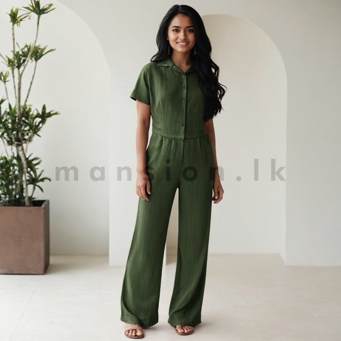 Crop top and Pant Suite - Khaki - Image 1