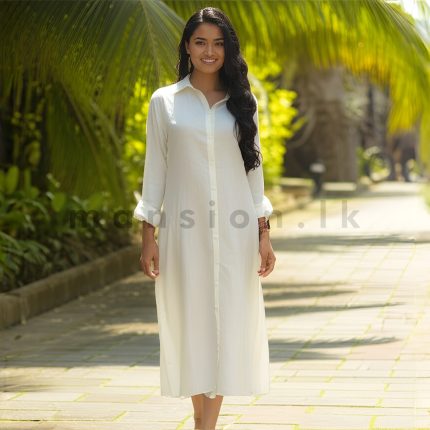 Plain Linen Shirt Dress - White