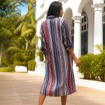 Printed Linen Shirt Dress - Maroon - Image 2