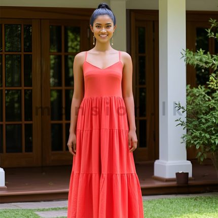 Tiered Linen Dress - Salmon Pink