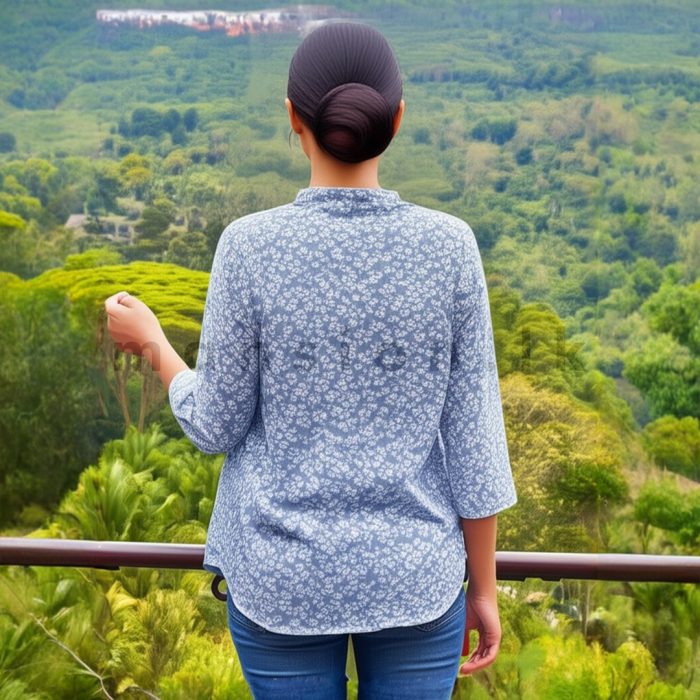 Printed V neck Blouse - Ice Blue - Image 2