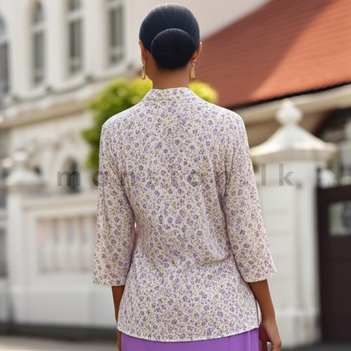 Printed V neck Blouse - Purple - Image 2