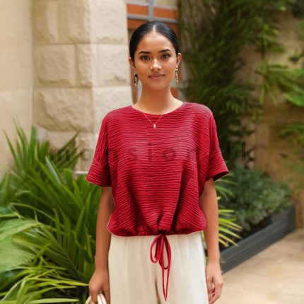 Gathered Waist Croptop - Red