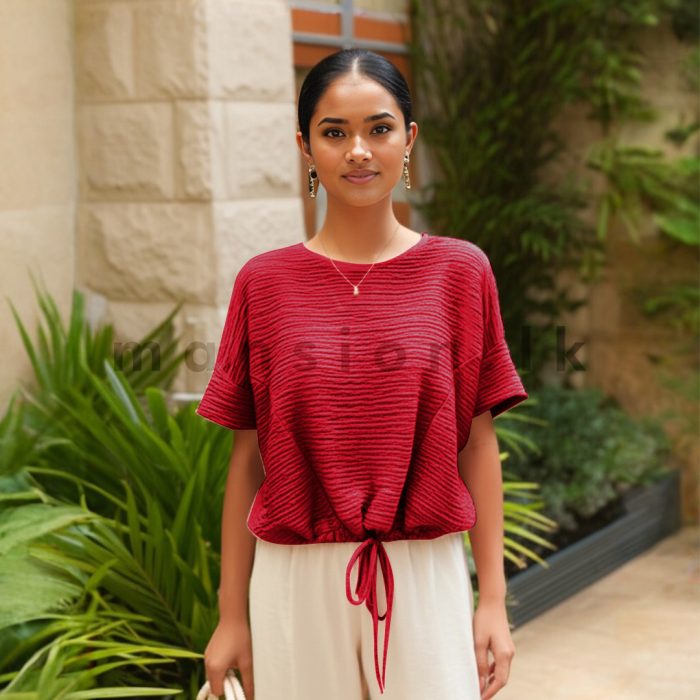 Gathered Waist Croptop - Red - Image 1