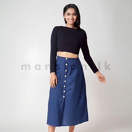 Button Detail Midi Skirt - Blue