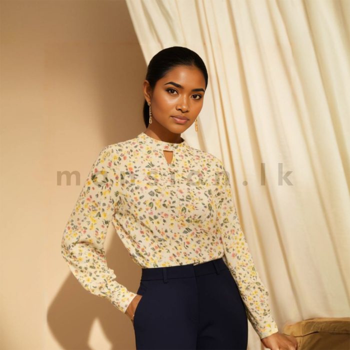 Printed Highneck Blouse - Floral - Image 1