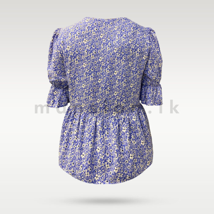 Puff Sleeve Blouse - Blue Blossom - Image 2
