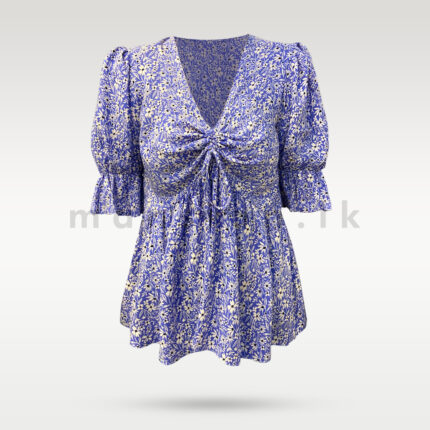 Puff Sleeve Blouse - Blue Blossom