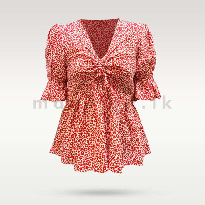 Puff Sleeve Blouse - Red Panther - Image 1