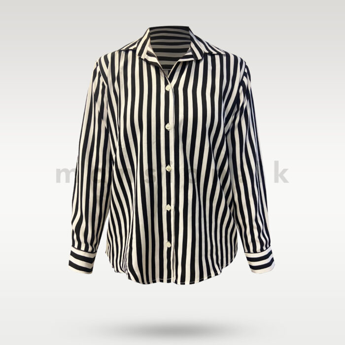 B&W Vertical Striped Button-Down Shirt - Image 1