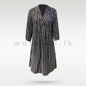 Babydoll Printed Midi Dress - Black