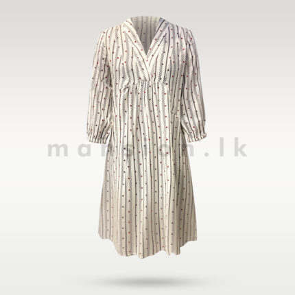 Babydoll Printed Midi Dress - White