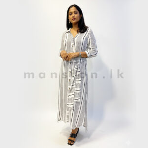 Striped Shirt Dress - White