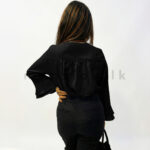 Ruffle detail Long sleeve Top - Black - Image 2