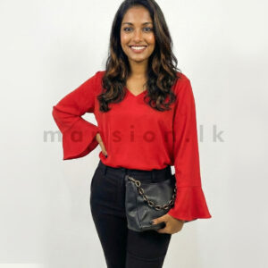 Ruffle detail Long sleeve Top - Red