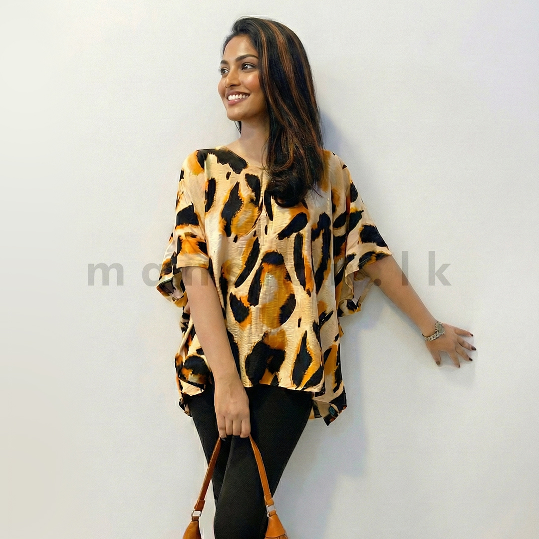 LT 0221 Web front Bold Ptd Kaftan Top - Yellow - Image 1