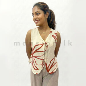 Floral Print Tie-Front Top - Red