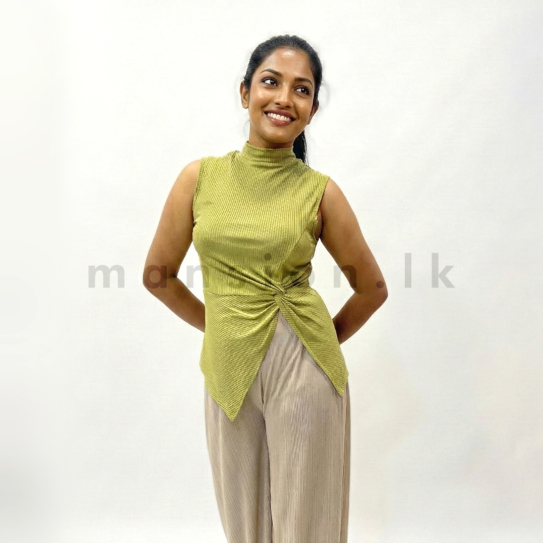 LT 0301 front Olive Twist-Front Sleeveless Ribbed Top - Image 1