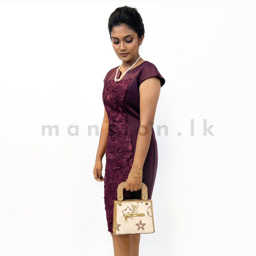 Maroon Shift Dress Web front Elegance Embossed Maroon Shift Dress - Image 1