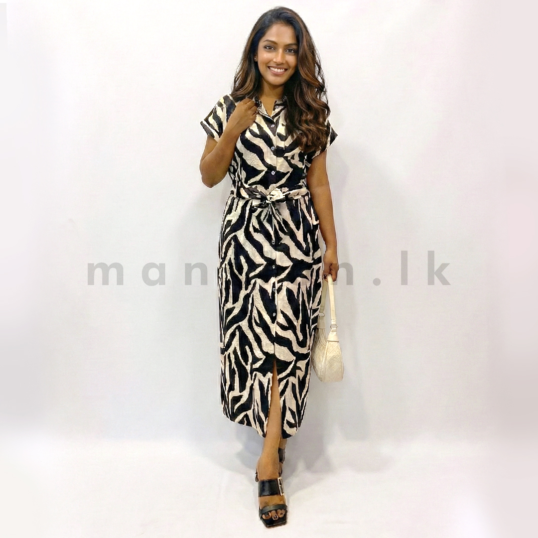 Zebra Dress front Zebra Chic Tie-Up Shirt Dress - Image 1