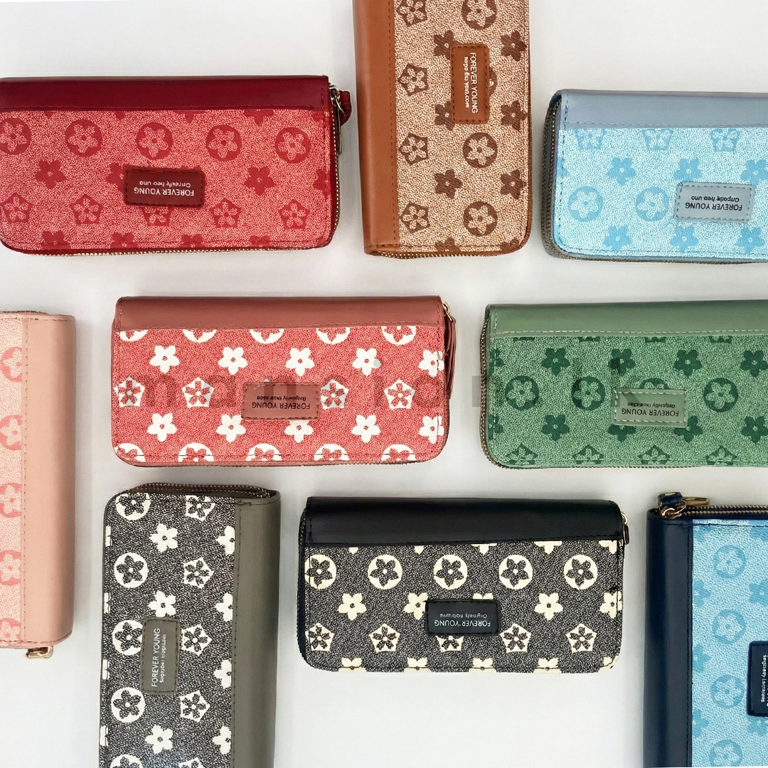 LP 0411 Web All in one Allover Floral Dual Zip Ladies Purse - Image 1