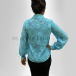 Bloom Tie-Neck Button-Down Blouse - Turquoise - Image 3