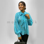 Bloom Tie-Neck Button-Down Blouse - Turquoise