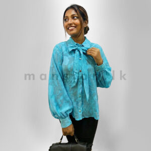 Bloom Tie-Neck Button-Down Blouse - Turquoise