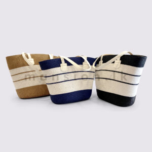 Coastal Straw Tote - Thick Stripes