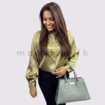 Olive Luxe Satin Button-Up Blouse - Image 4