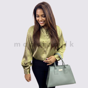Olive Luxe Satin Button-Up Blouse