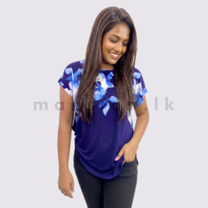 Blue Floral Printed Tshirt Top