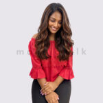 Off-Shoulder Lace Detail Top - Red