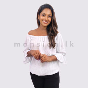 Off-Shoulder Lace Detail Top - White