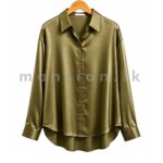 Olive Luxe Satin Button-Up Blouse