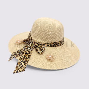 Women's Summer Hat with Leopard Print Ribbon