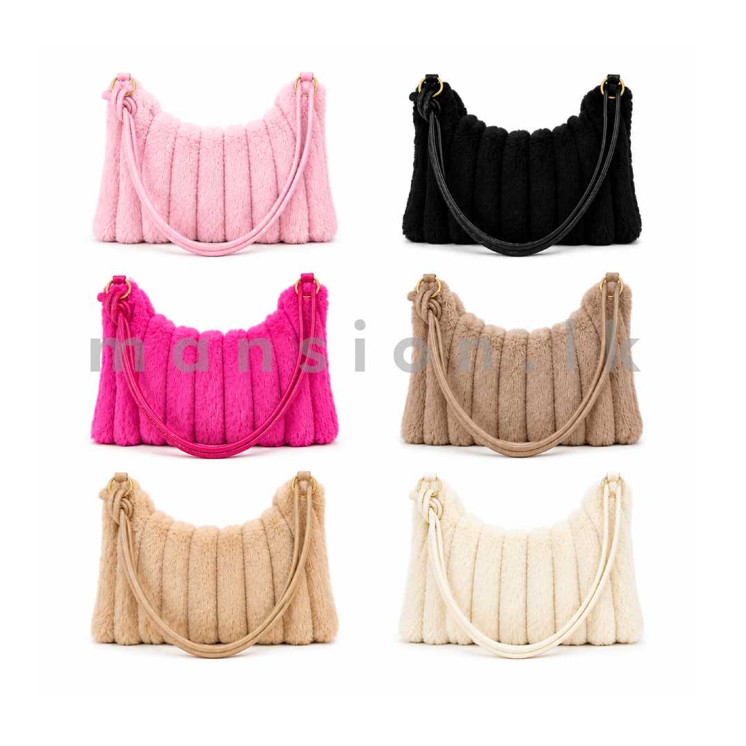 all Striped Faux Fur Shoulder Bag - Image 1