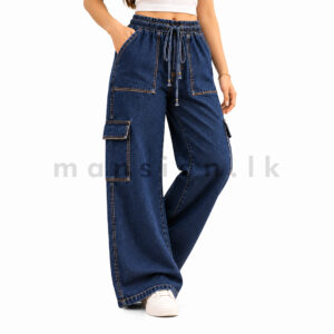 Women's Wide-Leg Cargo Jeans - Indigo Blue